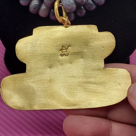 Ana Srdic S Africa Lapis Lazuli Beaded Gold Vermeil Amethyst Cabochon Necklace - Picture 6 of 14